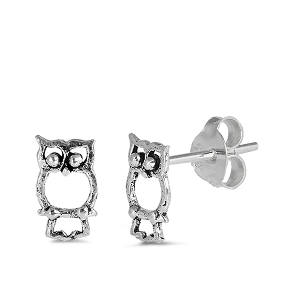 Sterling Silver Simple Owl Outline Animal Classic Bird Earrings 925 New