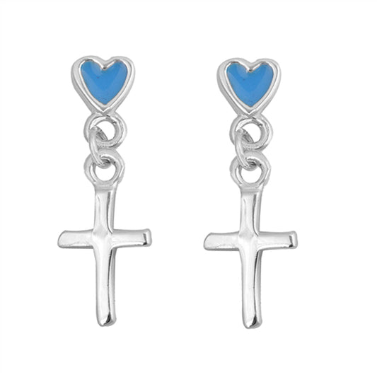 Sterling Silver Faith High Polish Cross Heart Love Classic Traditional Earrings