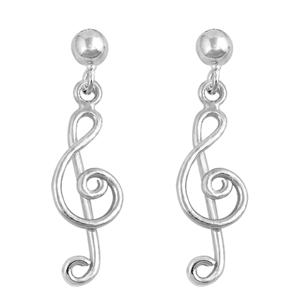 Sterling Silver Treble Clef Music Note Polish Filigree Swirl Spiral Earrings 925