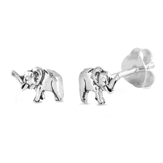 Sterling Silver Detailed Elephant Tiny Cute Animal Stud Earrings 925 New