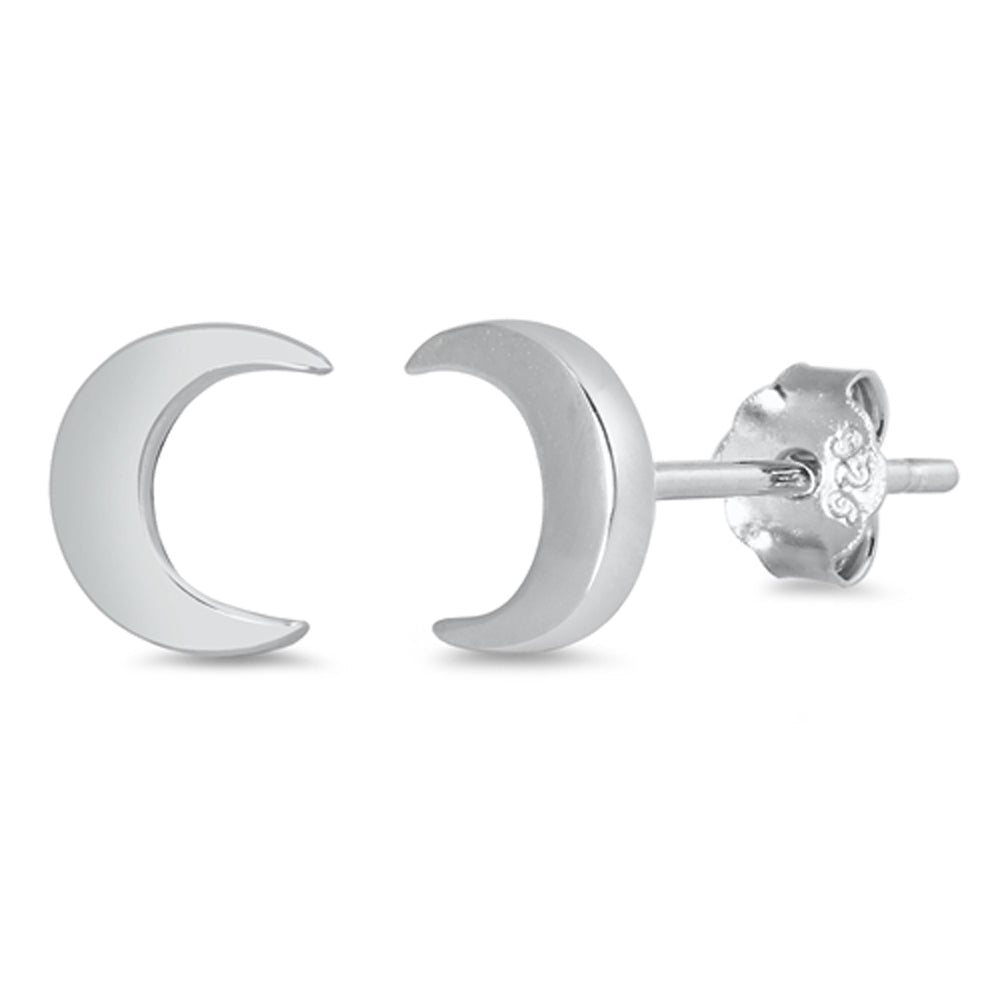 Sterling Silver Crescent Moon Space Celestial Simple Stud Earrings 925 New
