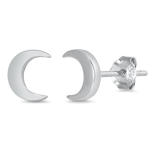 Sterling Silver Crescent Moon Space Celestial Simple Stud Earrings 925 New