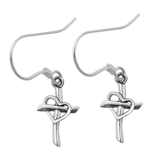 Sterling Silver Promise Heart Cross Outline Love Classic Earrings 925 New