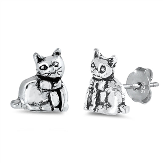 Sterling Silver Cute Cat Kitten Animal Pet Detailed Stud Earrings 925 New