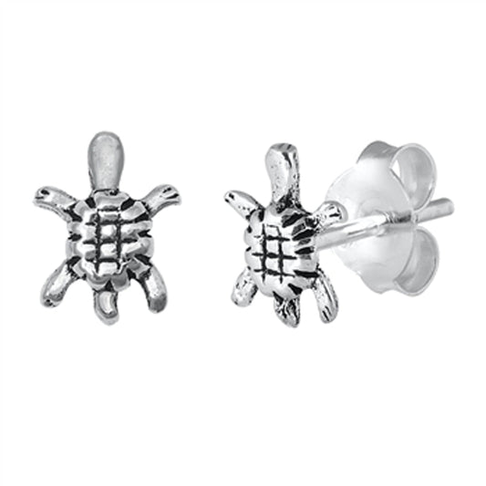Sterling Silver Cute Turtle Animal Shell Detailed Stud Beach Earrings 925 New