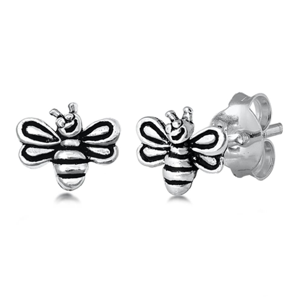 Sterling Silver Cute Bumble Bee Animal Insect Garden Smile Face Stud Earrings