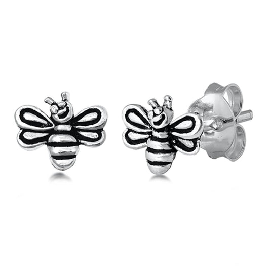 Sterling Silver Cute Bumble Bee Animal Insect Garden Smile Face Stud Earrings
