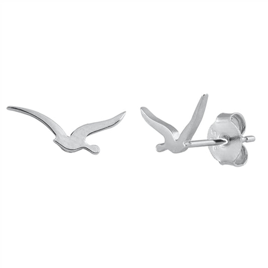 Sterling Silver Flying Seagull Animal Bird Wing Stud Earrings 925 New