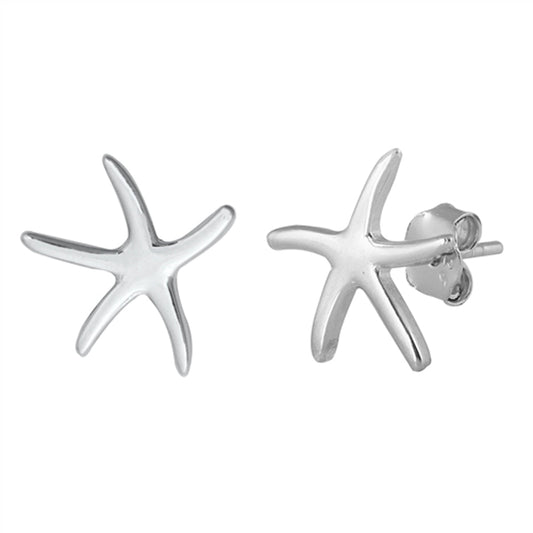 Sterling Silver Ocean Slim Starfish Sea Star Polish Animal Shell Beach Earrings