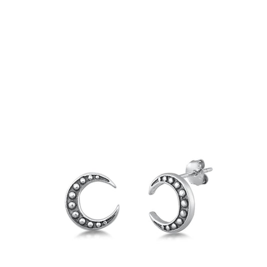 Sterling Silver Modern Crescent Moon Stud Bali Style Fashion Earrings Post .925