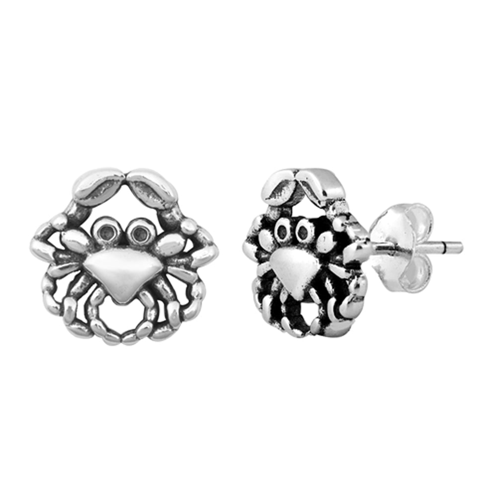 Sterling Silver Cute Crab Zodiac Cancer Ocean Beach Stud Earrings 925 New