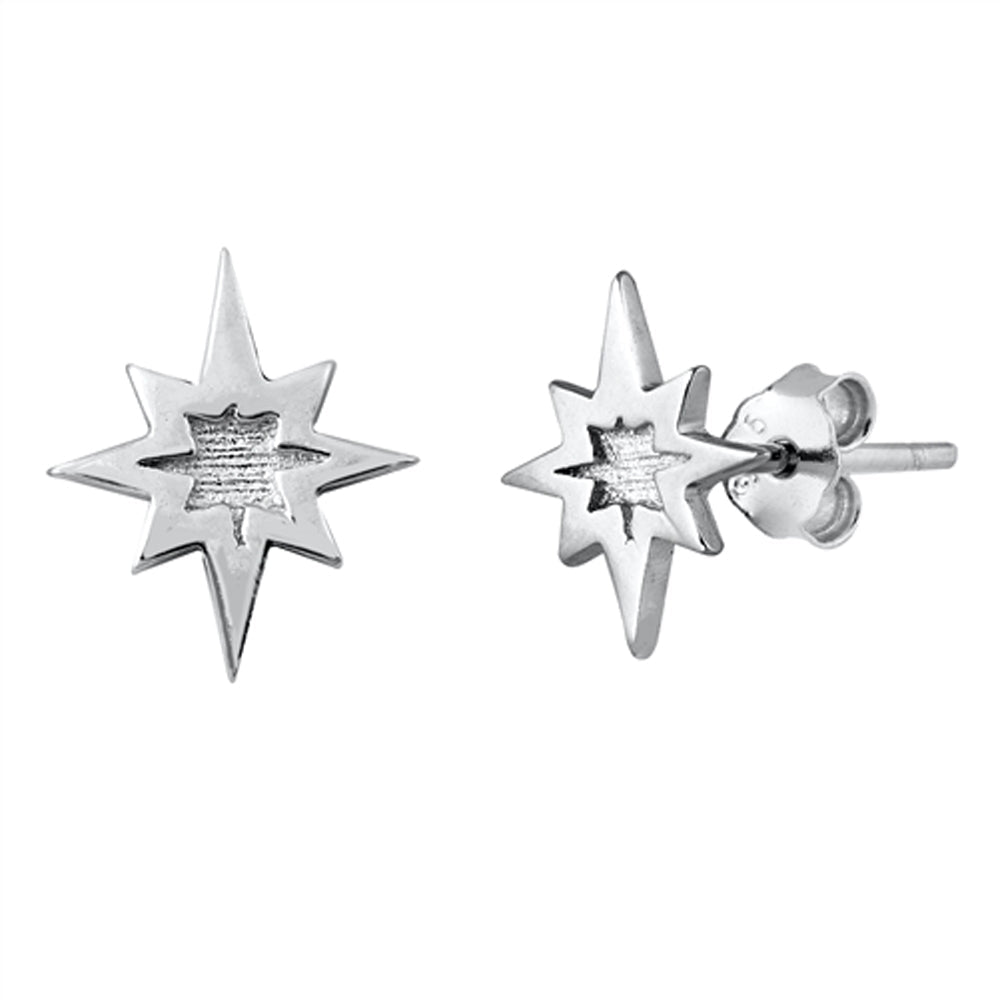 Sterling Silver Vintage Style Star Burst Elegant High Polish Earrings 925 New