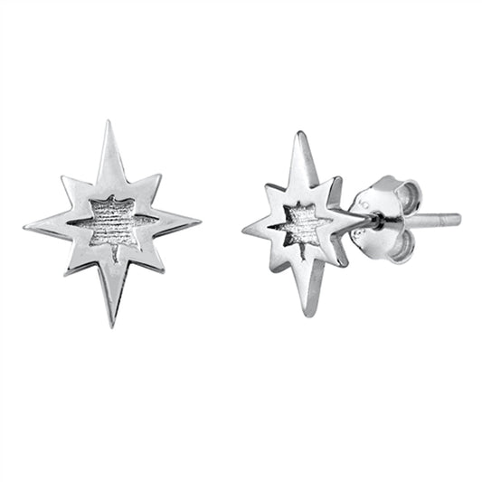 Sterling Silver Vintage Style Star Burst Elegant High Polish Earrings 925 New