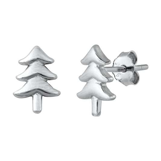 Sterling Silver Festive Christmas Tree Stud Earrings 925 New