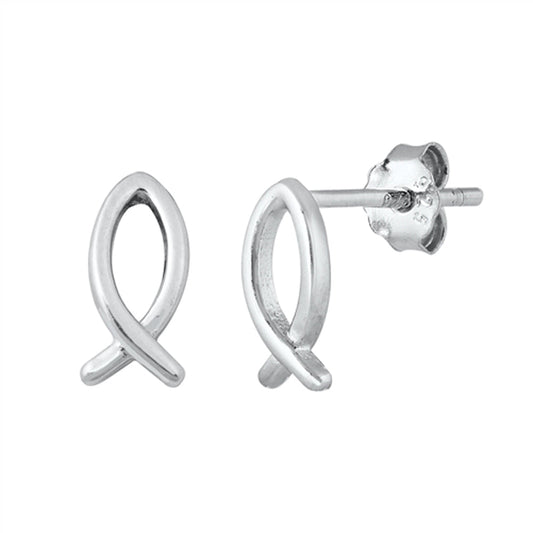 Sterling Silver Ichthus Christian Fish Loop High Polish Earrings 925 New