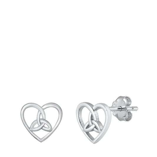 Sterling Silver Celtic Triangle Knot Open Heart Stud Earrings 925 New