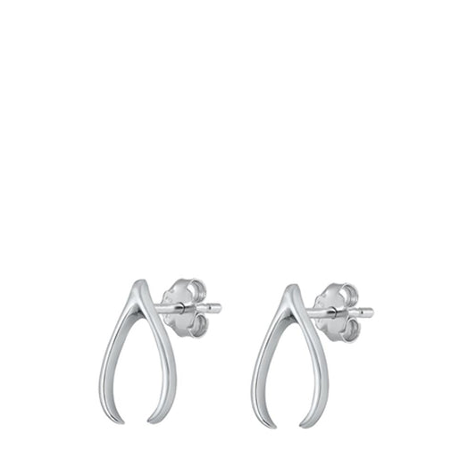Casual Sterling Silver Wishbone Good luck Stud Earrings Wish Post 925 New