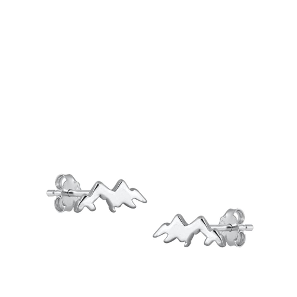 Sterling Silver Minimalist Trace Mountain Stud Oxidized Nature Earrings 925 New