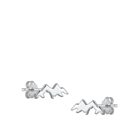 Sterling Silver Minimalist Trace Mountain Stud Oxidized Nature Earrings 925 New