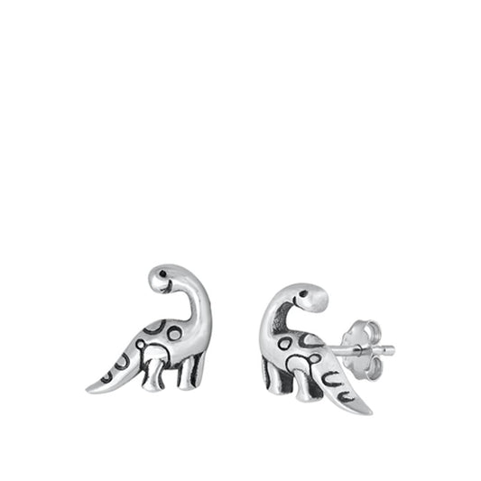 Sterling Silver Cute Dinosaur Animal High Polished Oxidized Earrings 925 New