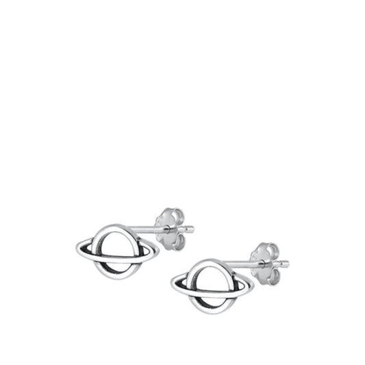 Sterling Silver Space Saturn Planet Oxidized High Polished Earrings 925 New