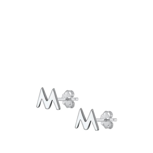 Sterling Silver High Polished Initial M Stud Letter Earrings 925 New