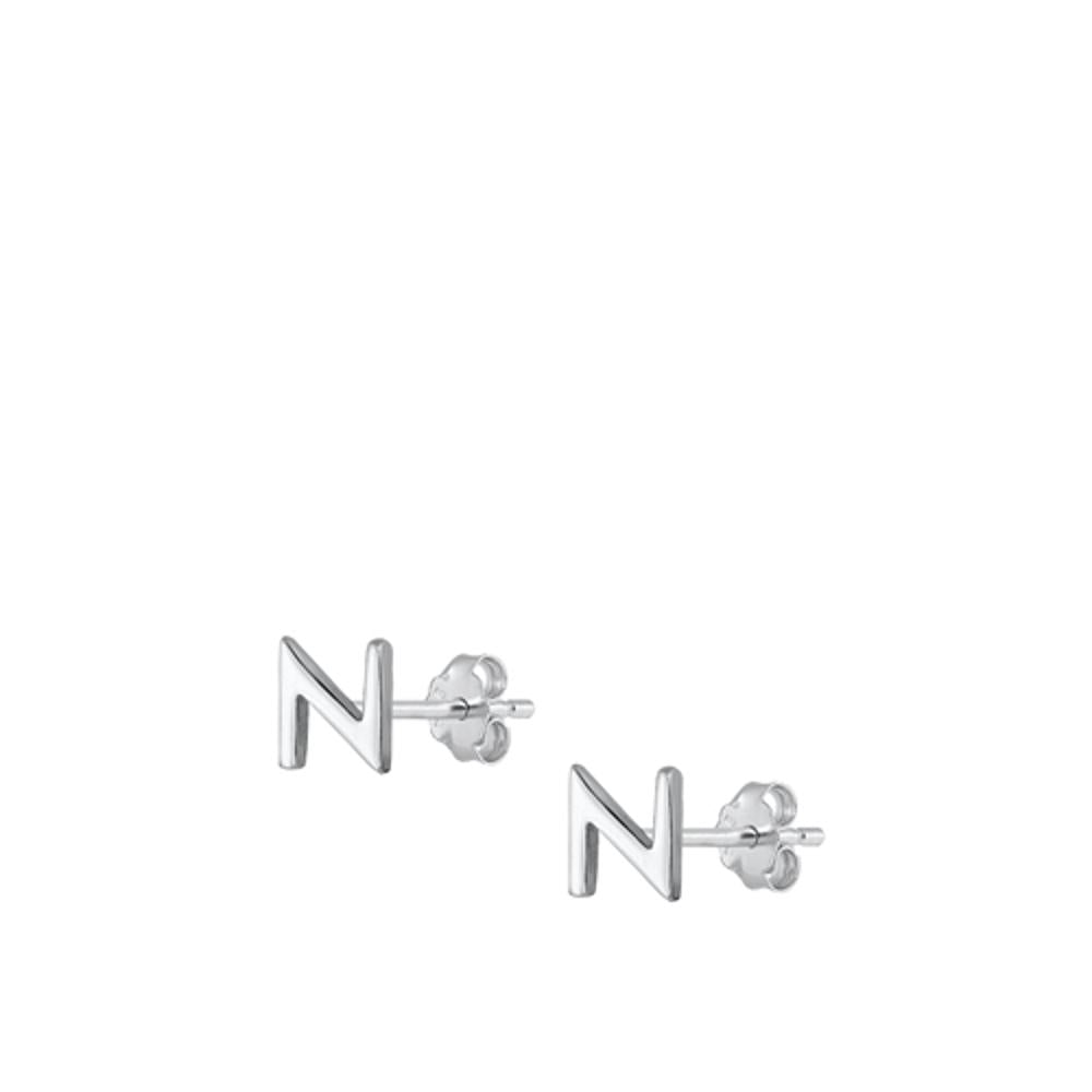 Sterling Silver High Polished Initial N Stud Letter Earrings 925 New