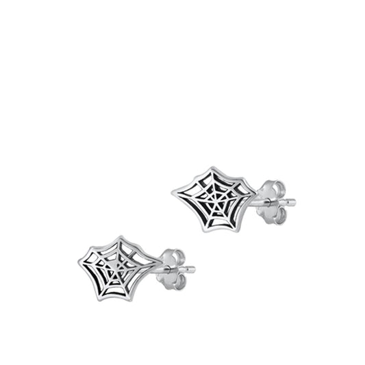 Sterling Silver Unique Oxidized Spiderweb High Polished Earrings 925 New