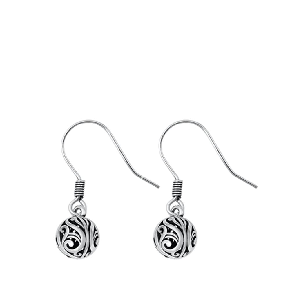 Sterling Silver Classic Oxidized Filigree Swirl Cage Sphere Earrings 925 New