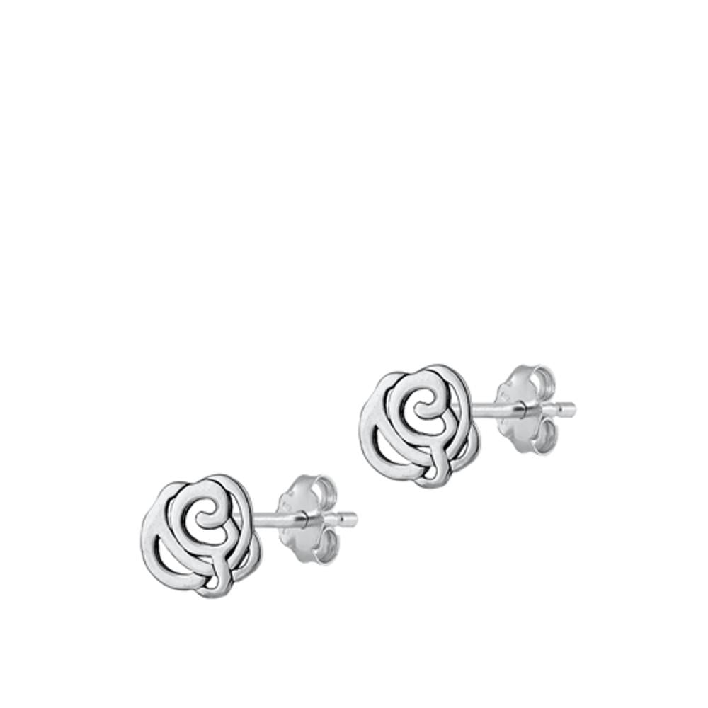 Sterling Silver Polished Abstract Rose Oxidized High Polished Earrings 925 New