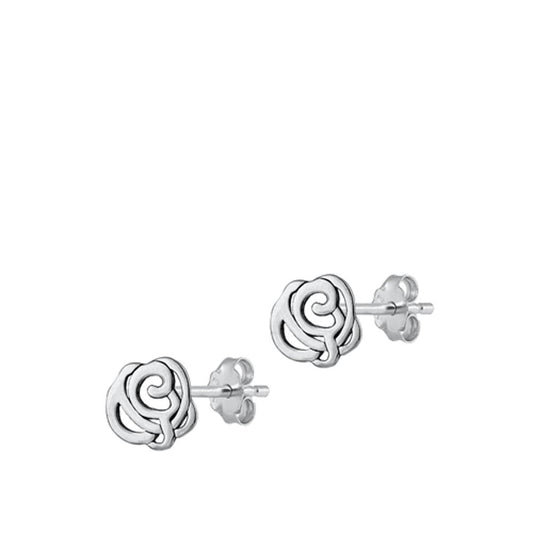 Sterling Silver Polished Abstract Rose Oxidized High Polished Earrings 925 New