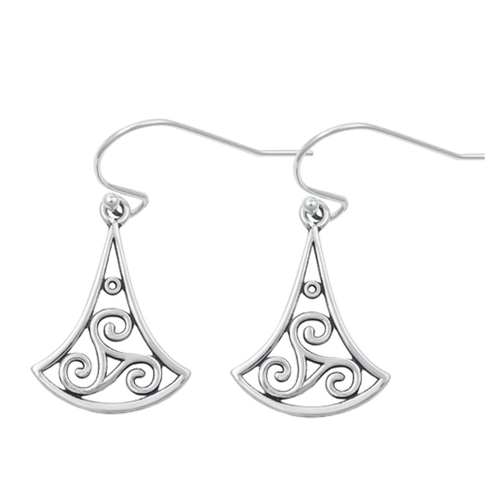 Sterling Silver Oxidized Triskelion Celtic Swirls Drop Hook Earrings .925 New