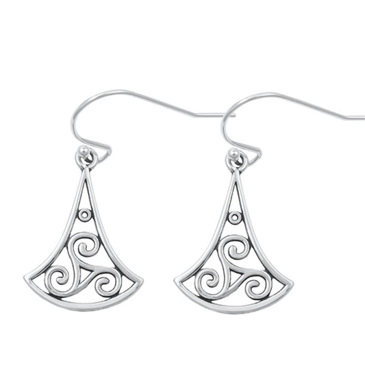 Sterling Silver Oxidized Triskelion Celtic Swirls Drop Hook Earrings .925 New