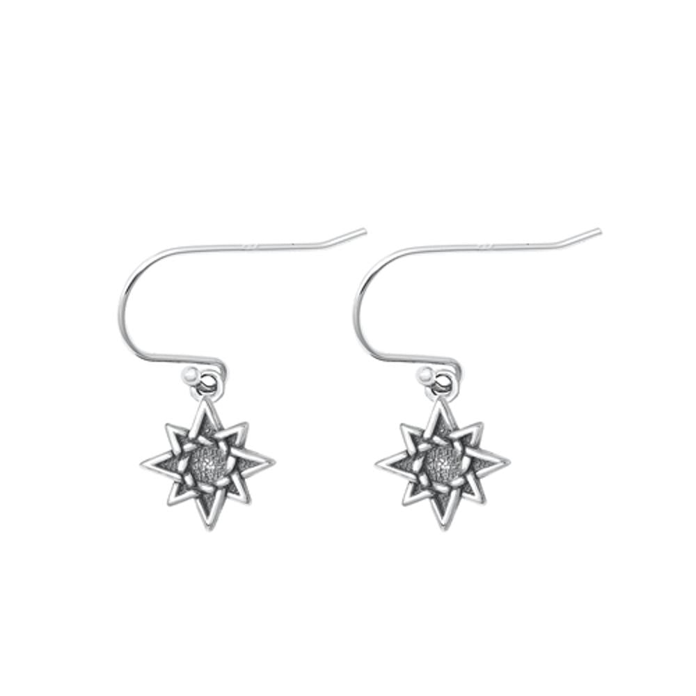 Sterling Silver Unique Oxidized Star Hook High Polished Earrings .925 New