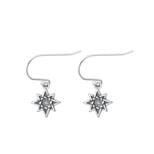 Sterling Silver Unique Oxidized Star Hook High Polished Earrings .925 New