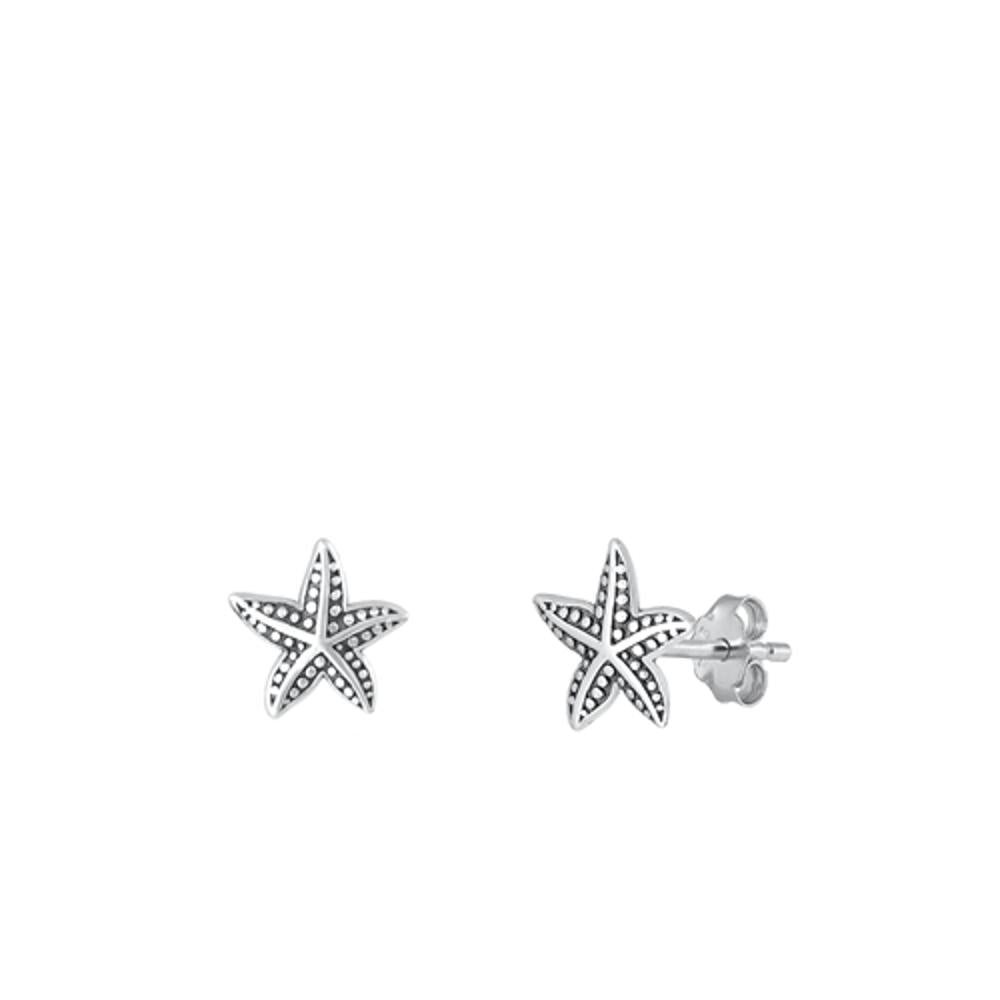 Sterling Silver Beautiful Starfish Stud High Polished Beach Earrings .925 New