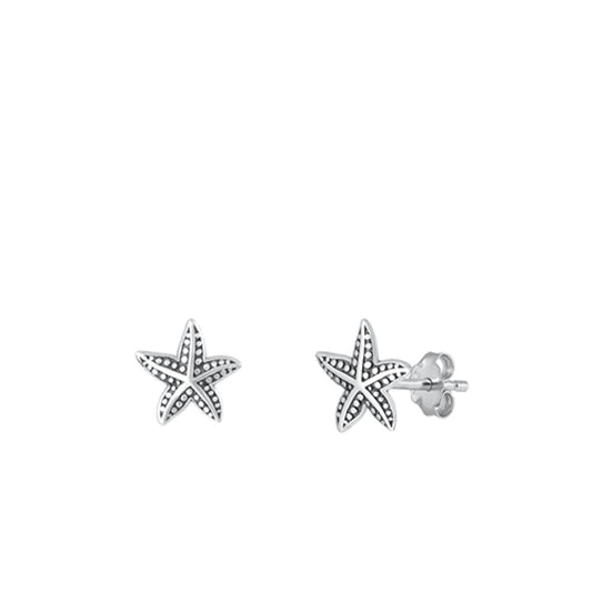Sterling Silver Beautiful Starfish Stud High Polished Beach Earrings .925 New