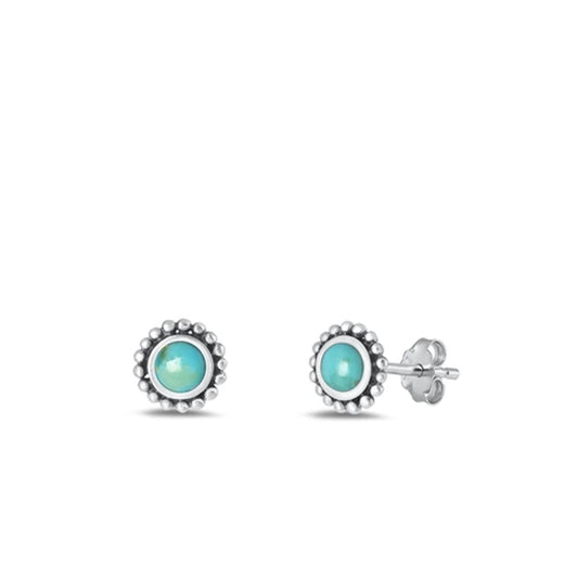 Sterling Silver Fashion Turquoise High Polished Stud Earrings 925 New