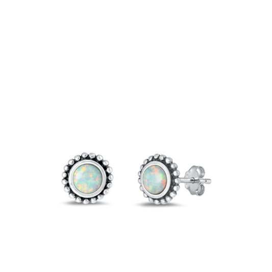 Sterling Silver Classic White Synthetic Opal Polished Stud Earrings .925 New
