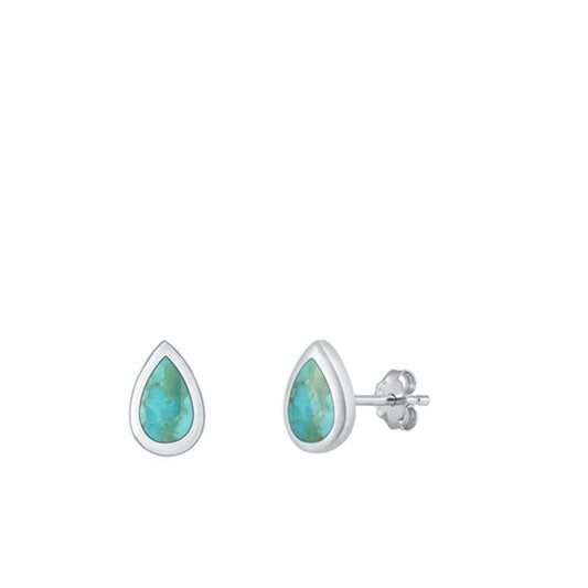 Sterling Silver High Polished Teardrop Turquoise Stud Fashion Earrings .925 New