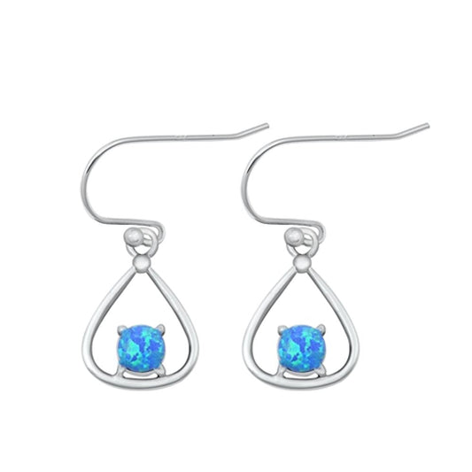 Sterling Silver Classic Blue Synthetic Opal High Polished Hook Earrings .925 New