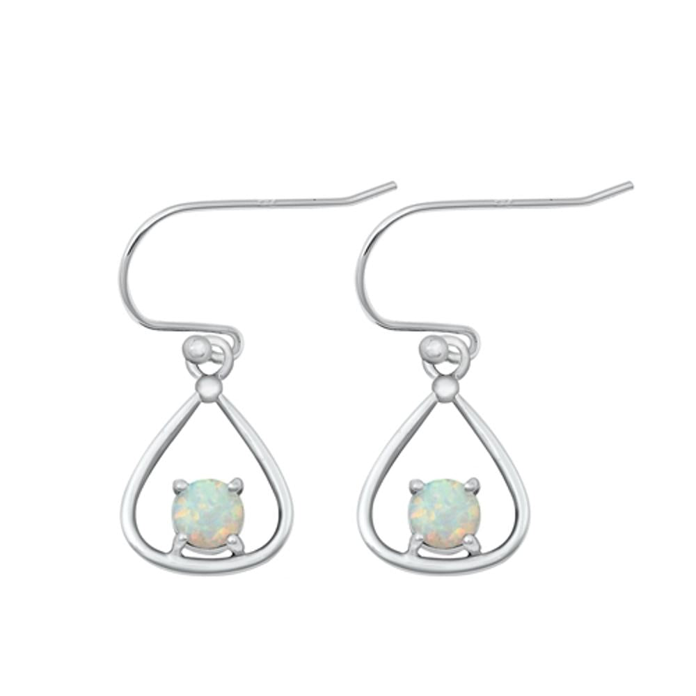 Sterling Silver Classic White Synthetic Opal High Polished Hook Earrings 925 New