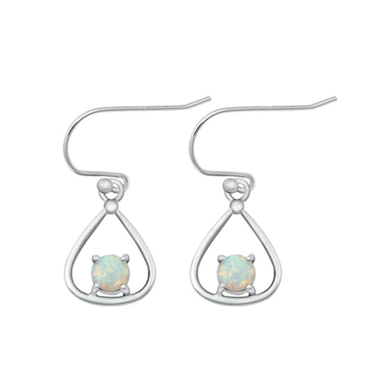 Sterling Silver Classic White Synthetic Opal High Polished Hook Earrings 925 New