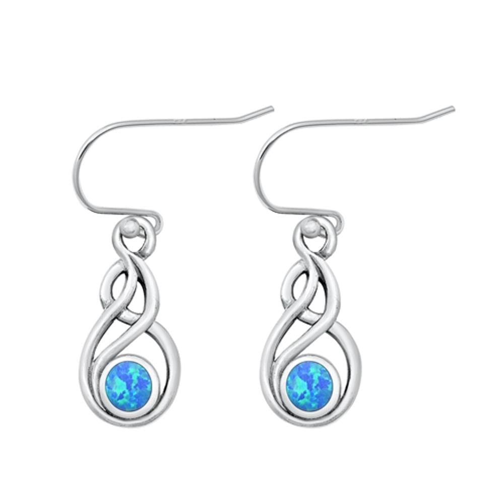 Sterling Silver Fashion Blue Synthetic Opal Celtic Hook Earrings .925 New