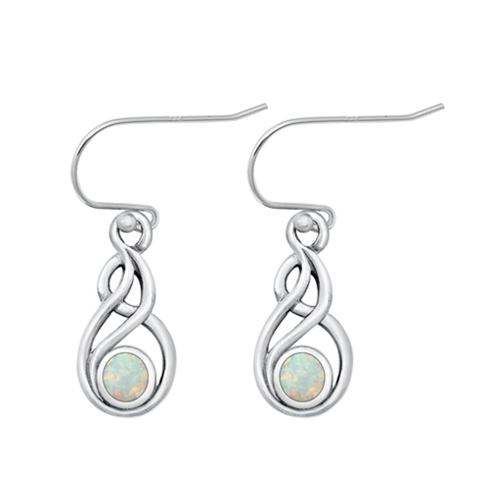 Sterling Silver Unique White Synthetic Opal Celtic Hook Earrings .925 New