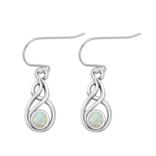 Sterling Silver Unique White Synthetic Opal Celtic Hook Earrings .925 New