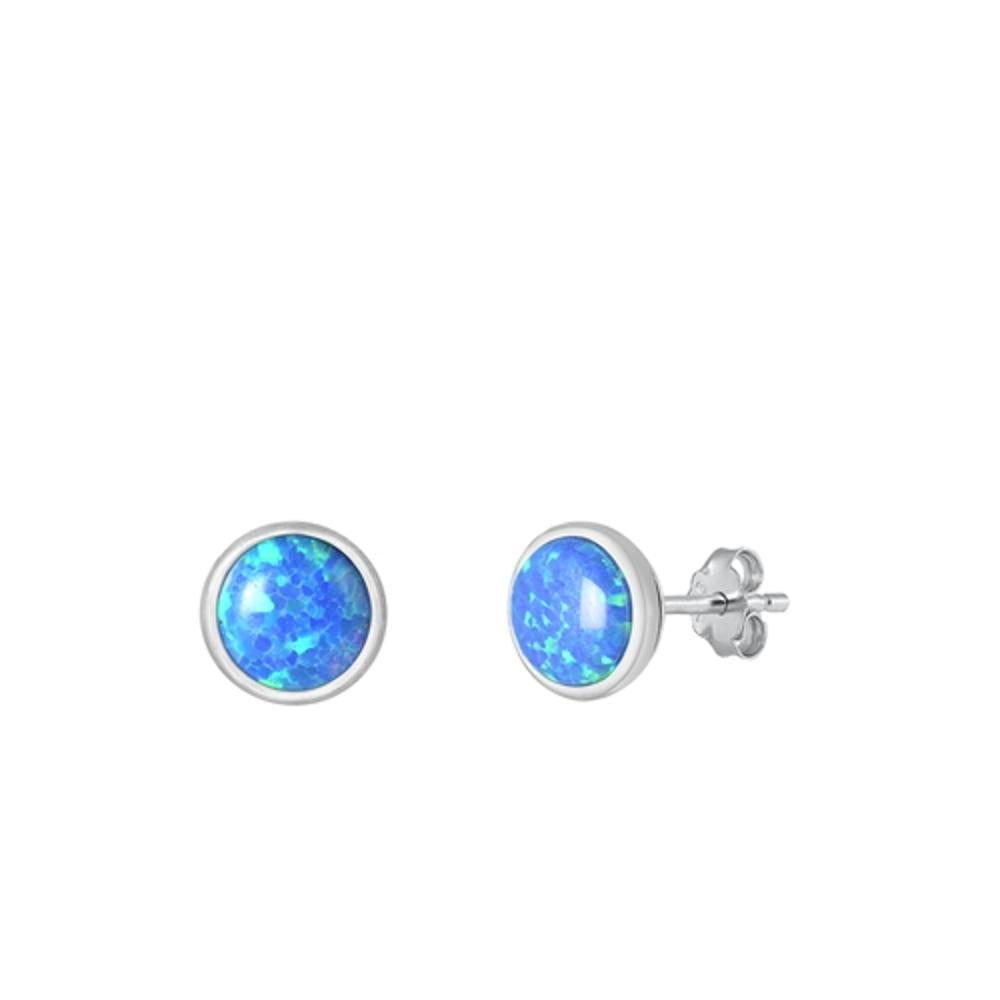 Sterling Silver Classic Blue Synthetic Opal Stud High Polished Earrings .925 New
