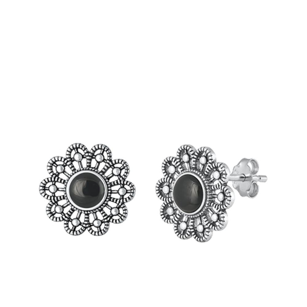 Sterling Silver Wholesale Black Agate Victorian Flower Fashion Earrings .925 New