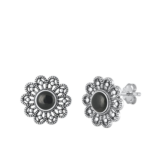 Sterling Silver Wholesale Black Agate Victorian Flower Fashion Earrings .925 New