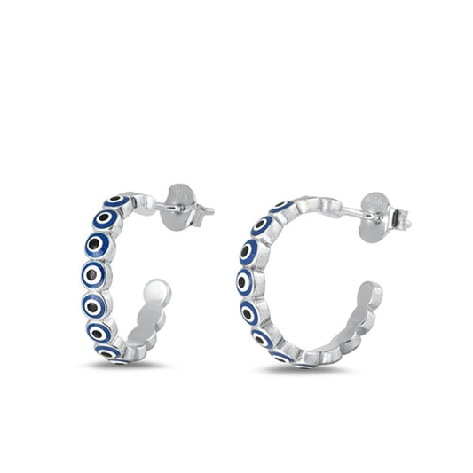 Sterling Silver Fashion Mother of Pearl Evil Eye High Polished Earrings .925 New